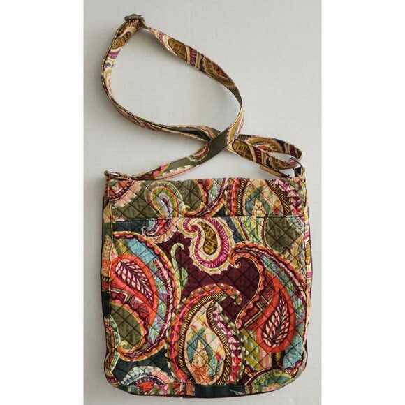 Vera Bradley Quilted Boho Crossbody Bag Green Pink Paisley Adjustable Strap - Picture 2 of 11